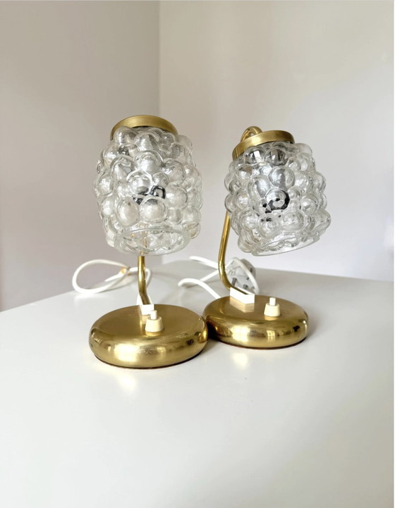 Image 1 of Coppia di lampade da parete in vetro a bolle Helena Tynell Style, in vetro/ottone, vintage