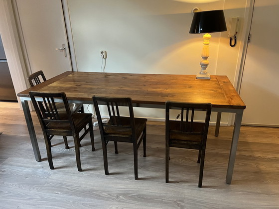 Image 1 of Industrial Teak Dining Table With Steel Frame