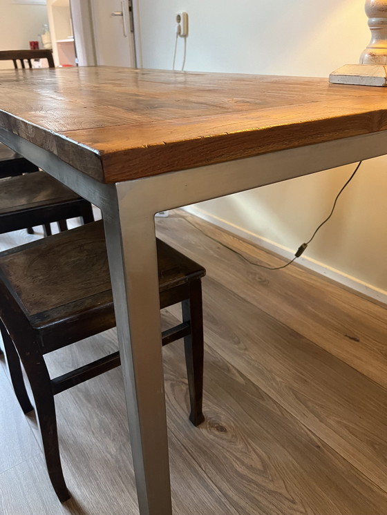 Image 1 of Industrial Teak Dining Table With Steel Frame