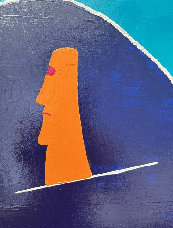 Image 1 of Surfista Moai. Acrilico di Frédéric Cadiou 