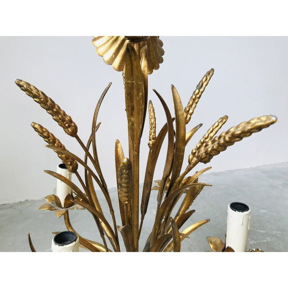 Image 1 of Lampadario vintage a spiga di grano in metallo dorato, 1960