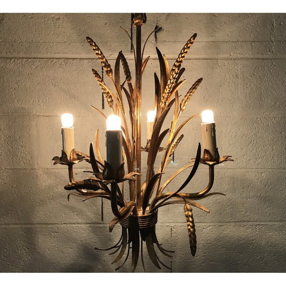 Image 1 of Lampadario vintage a spiga di grano in metallo dorato, 1960