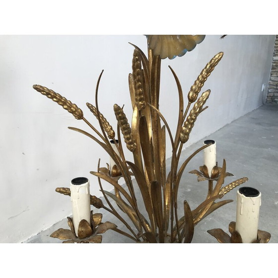 Image 1 of Lampadario vintage a spiga di grano in metallo dorato, 1960