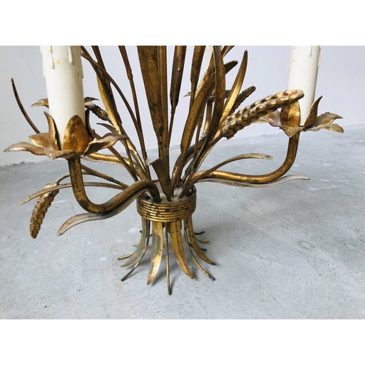 Vintage gilded metal wheat ear chandelier, 1960