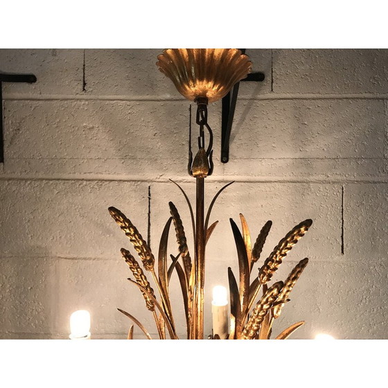 Image 1 of Lampadario vintage a spiga di grano in metallo dorato, 1960