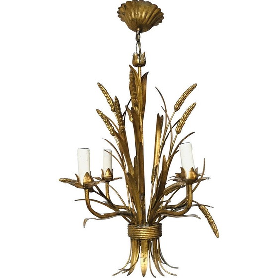 Image 1 of Lampadario vintage a spiga di grano in metallo dorato, 1960