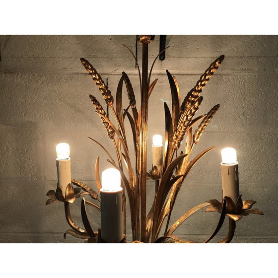 Image 1 of Lampadario vintage a spiga di grano in metallo dorato, 1960