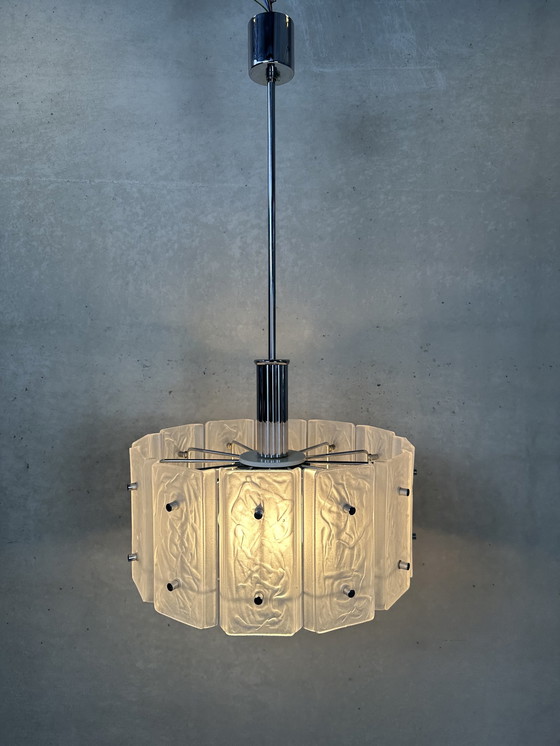 Image 1 of Vintage 1970's pendant lamp - glass / chrome