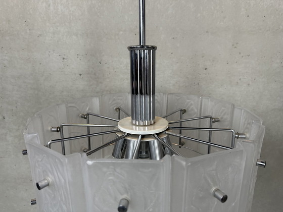 Image 1 of Vintage 1970's pendant lamp - glass / chrome
