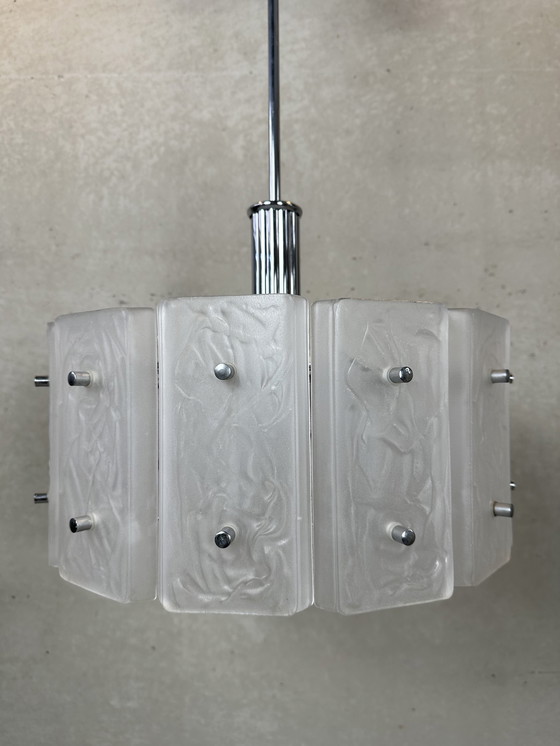 Image 1 of Vintage 1970's pendant lamp - glass / chrome