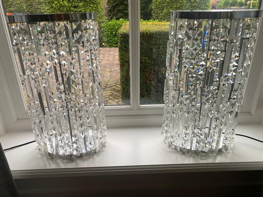 2 lampes de table en verre cristal