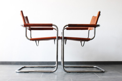 Tube Frame Chair Model S34 With Cognac Color Leather