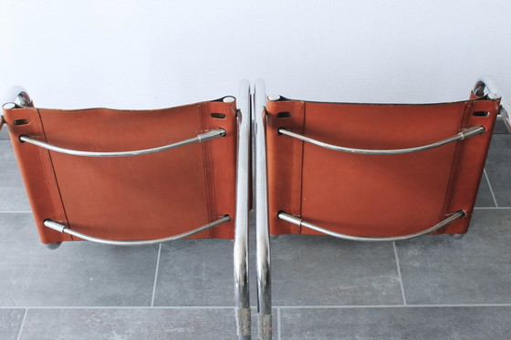 Image 1 of Sedia con struttura tubolare modello S34 con pelle color cognac