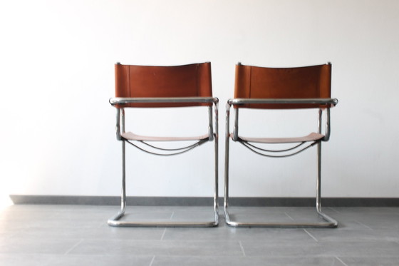 Image 1 of Sedia con struttura tubolare modello S34 con pelle color cognac