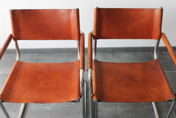 Image 1 of Sedia con struttura tubolare modello S34 con pelle color cognac