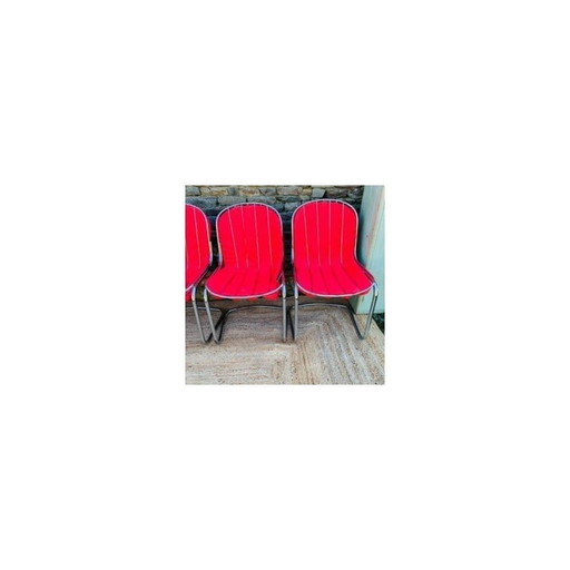 Set of 4 vintage metal chairs with cushions, Italy 1970