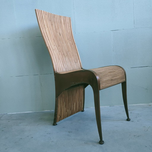 Unique Set Of 6 Vintage Rattan Dining Chairs