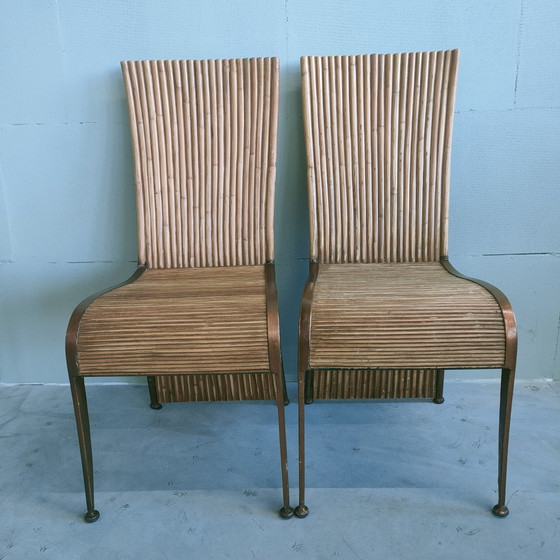 Image 1 of Unique Set Of 6 Vintage Rattan Dining Chairs