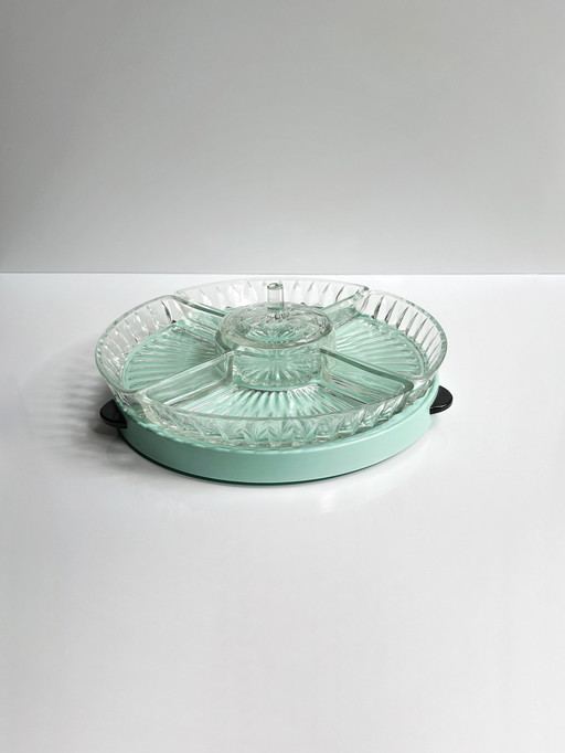 Vintage Cabaret Turntable Lazy Susan Serving Turntable Rotatable Cake Stand Mid - Century 50s Mint Green