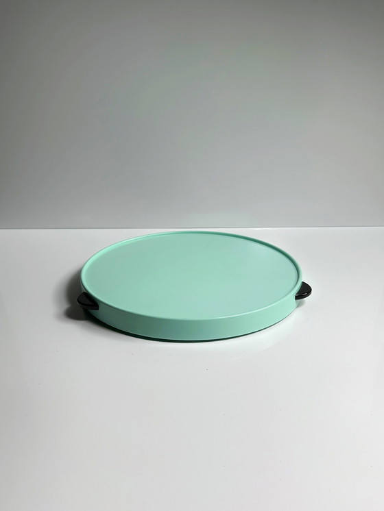 Image 1 of Vintage Cabaret Turntable Lazy Susan Serving Turntable Rotatable Cake Stand Mid - Century 50s Mint Green