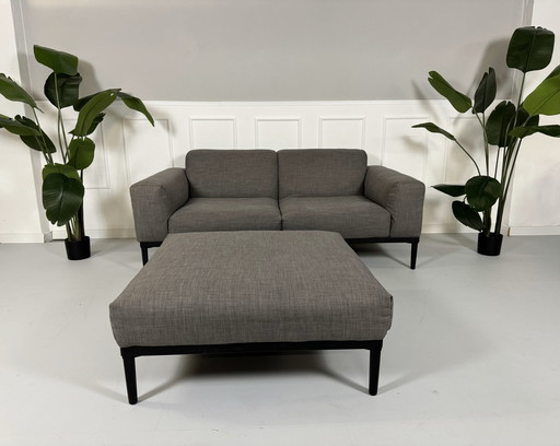 Rolf Benz Freistil 166 Sofa Fabric Gray Couch + Stool