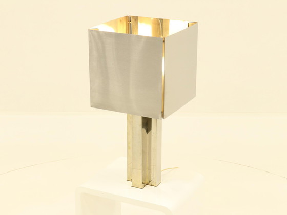 Image 1 of Rare Inox Table Lamp Made In France, 1970S