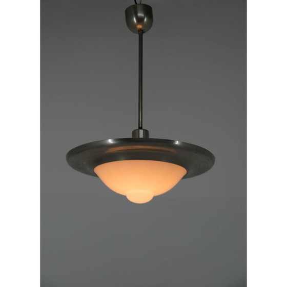 Image 1 of Lampada a sospensione Art Déco rosa vintage o Bauhuas nichelata di Franta Anyz, 1920