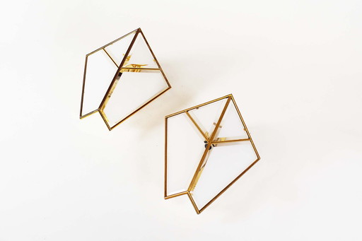 Set di due applique vintage in ottone lucidato fatte a mano di Sische