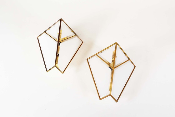 Image 1 of Ensemble de deux appliques vintage en laiton poli faites à la main par Sische