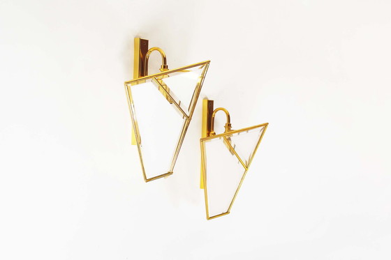 Image 1 of Set di due applique vintage in ottone lucidato fatte a mano di Sische