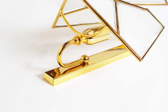 Image 1 of Ensemble de deux appliques vintage en laiton poli faites à la main par Sische