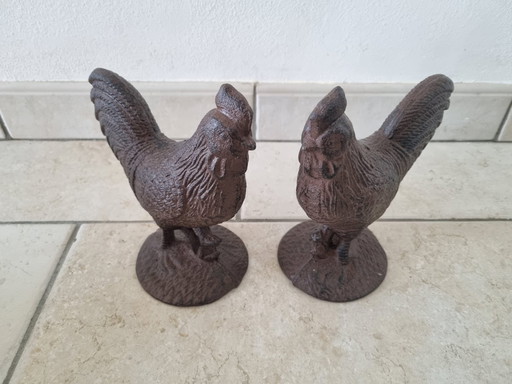 2X Statue Rooster Garden Kitchen Country Handmade Easter