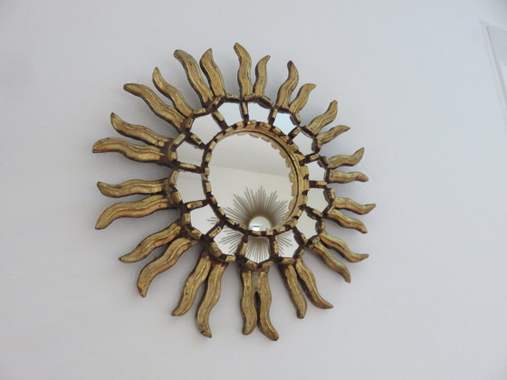 Image 1 of Gilded Wood Sun Mirror With Inlays, Year 40