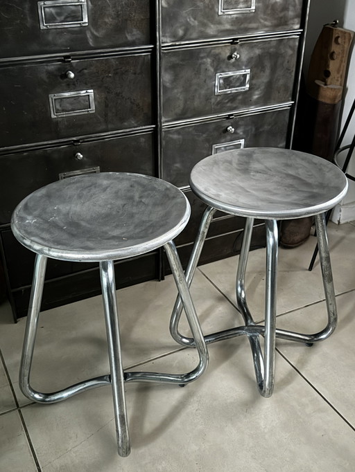 Pair Of Vintage Cast Aluminium Stools