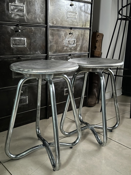 Pair Of Vintage Cast Aluminium Stools