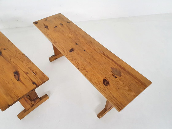 Image 1 of Scandinavian modern pinewood benches, 1960's