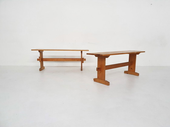 Image 1 of Scandinavian modern pinewood benches, 1960's