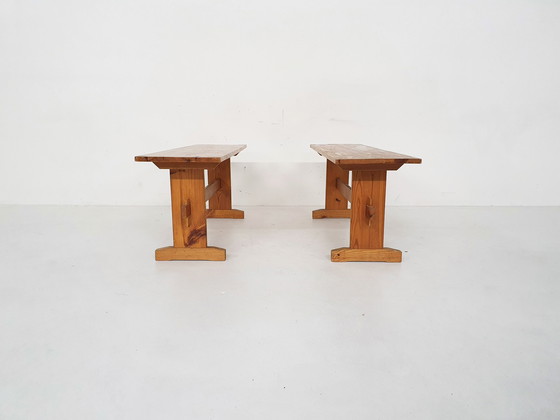 Image 1 of Scandinavian modern pinewood benches, 1960's