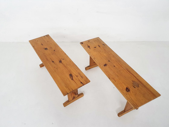 Image 1 of Scandinavian modern pinewood benches, 1960's