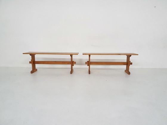 Image 1 of Scandinavian modern pinewood benches, 1960's