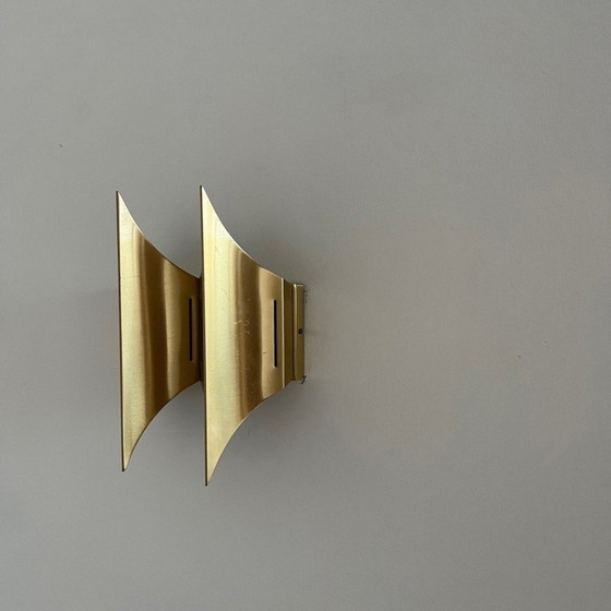 Image 1 of Vintage "Gothic 2" wall lamp in brass by Bent Karlby for Lyfa, Denmark 1960s