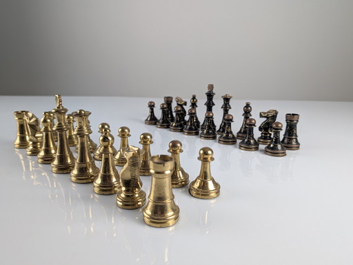 Vintage Heavyweight Bronze Chess Pieces, Staunton Design, 1970S