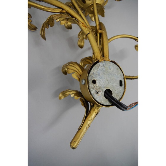 Image 1 of Pair of vintage gold wall lights with floral pattern, Italy 1960