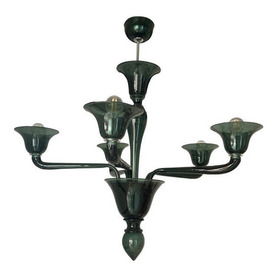 Image 1 of Contemporary Translucent Green-Bottle Murano Style Glass Chandelier