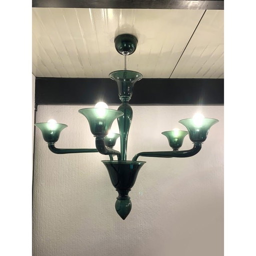 Contemporary Translucent Green-Bottle Murano Style Glass Chandelier