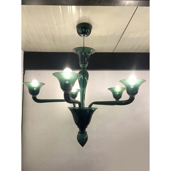 Image 1 of Contemporary Translucent Green-Bottle Murano Style Glass Chandelier