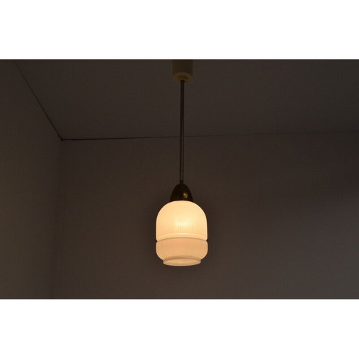 Vintage glass and metal suspension lamp, Czechoslovakia 1970