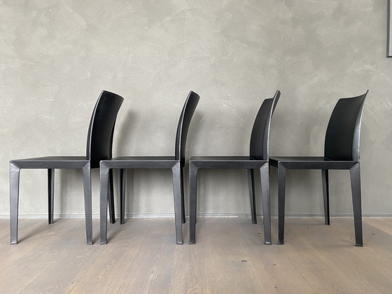 Image 1 of 4x Poltrona Frau black leather Lola chairs