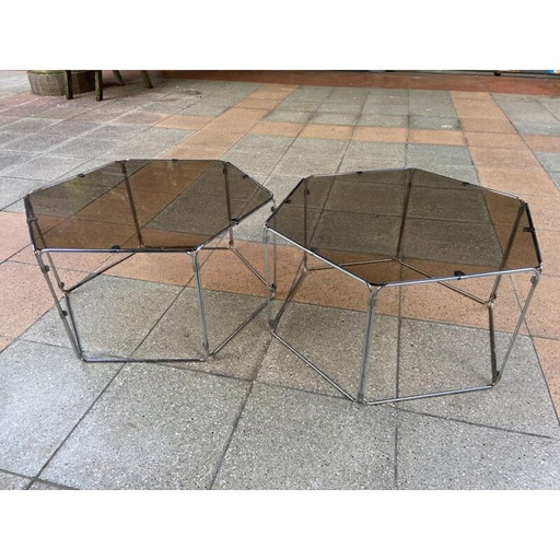 Set of 3 vintage coffee tables and sofa ends by Max Sauze 1977s