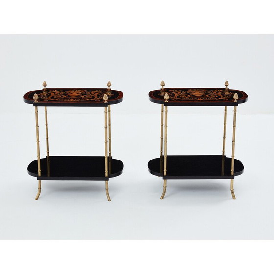 Image 1 of Pair of vintage side tables in blackened pear wood and bronze for La Maison Baguès, 1940